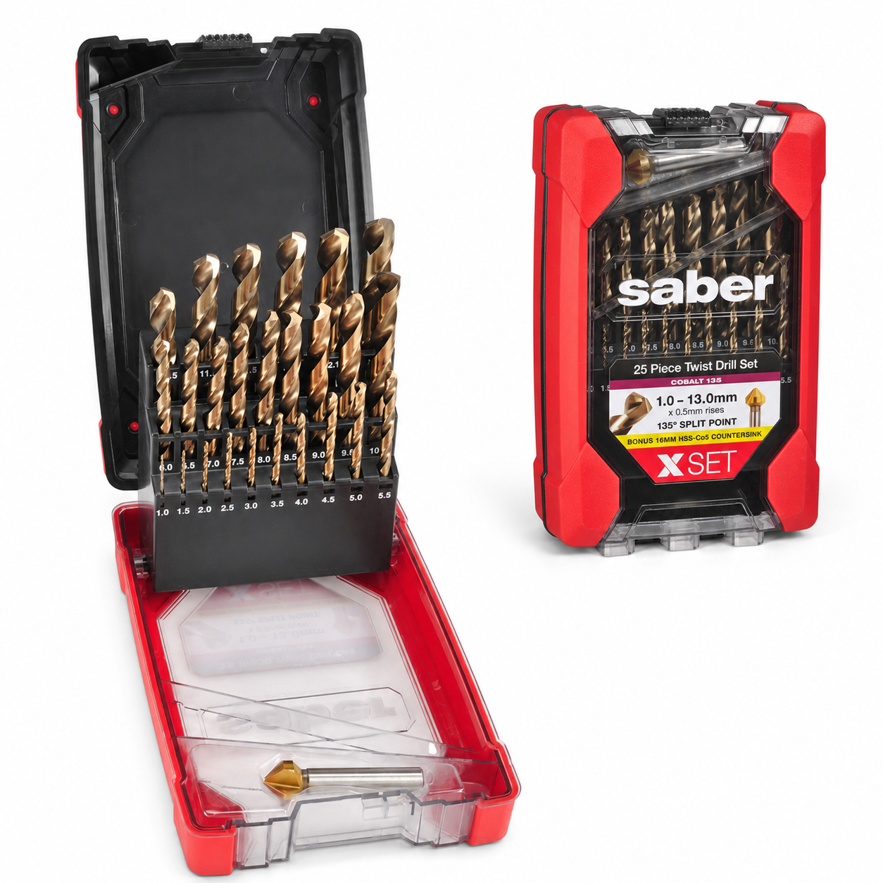 Bordo Saber X-SET HSS-Co5 (Cobalt) Metric Twist Drill Set with BONUS Countersink