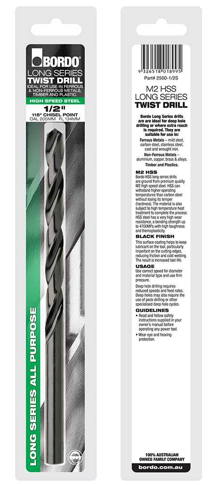 Bordo 29/64" Long Series Black HSS Drill Bit – 11.51mm Fractional Drill Bit