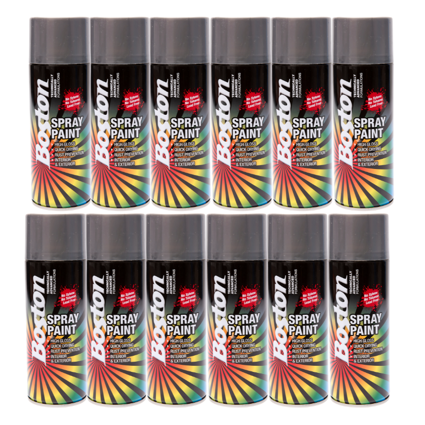 BOSTON BT89 SPRAY PAINT - GREY PRIMER ENAMEL 250GM (Box of 12) - South East Clearance Centre