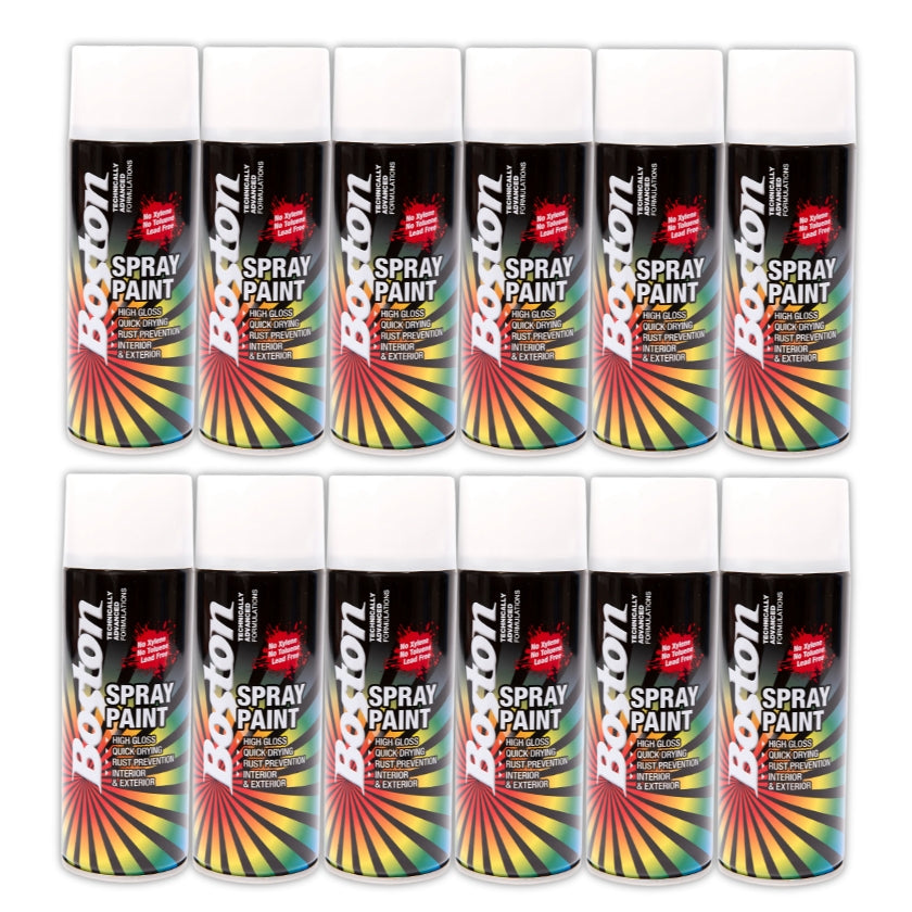 BOSTON BT92 SPRAY PAINT - WHITE PRIMER ENAMEL 250GM (Box of 12) - South East Clearance Centre