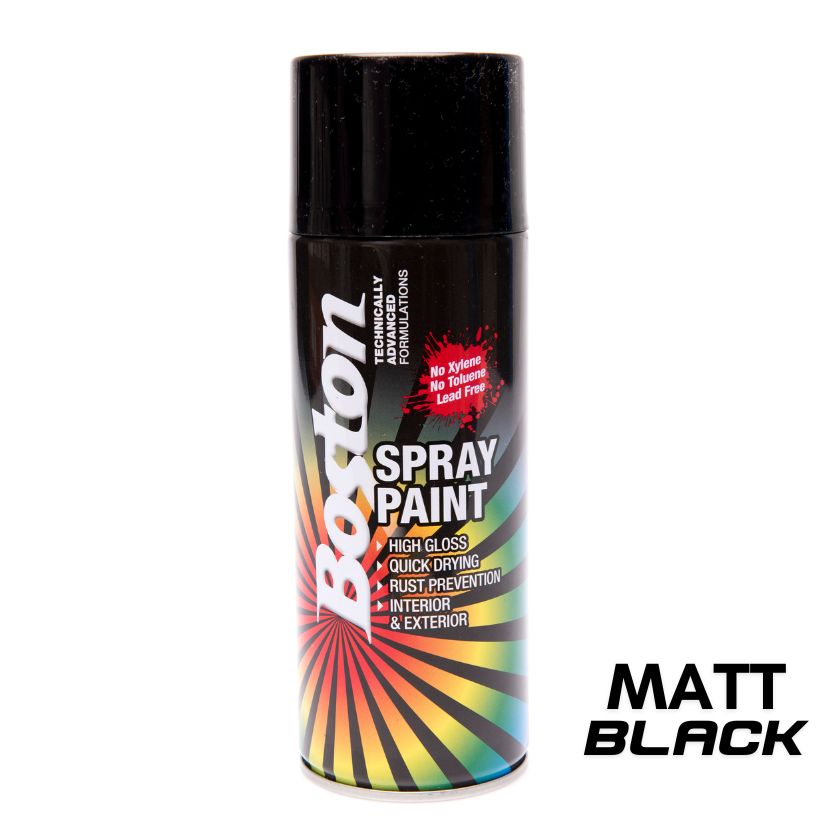 12x Boston Matt Black Spray Paint Cans 250g - South East Clearance Centre