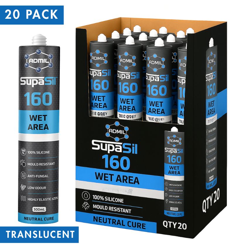 Admil SUPASIL 160, Wet Area Neutral Cure 100% Silicone 300g - Box of 20 (TRANSLUCENT)