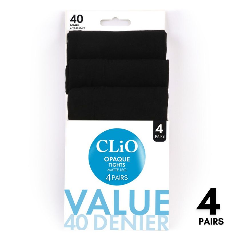 CLiO Women's 40 Denier Opaque Tights 4 Pack - Black (Medium) - South East Clearance Centre