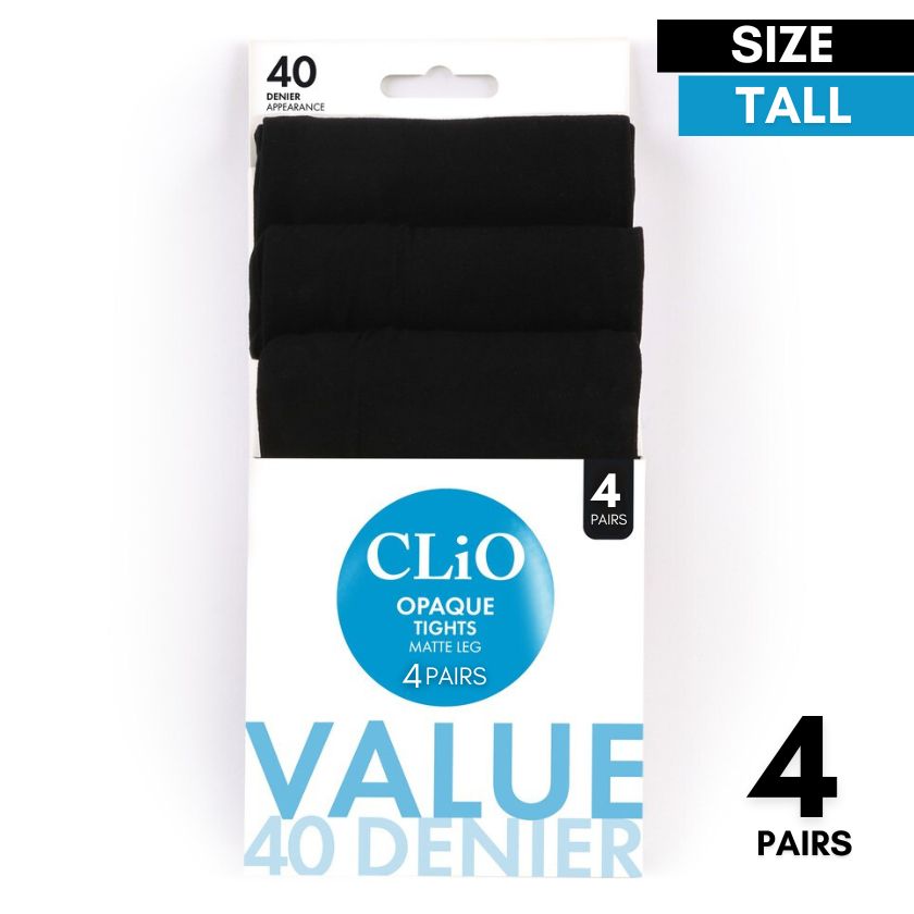 CLiO Women's 40 Denier Opaque Tights 4 Pack - Black (Tall) - South East Clearance Centre
