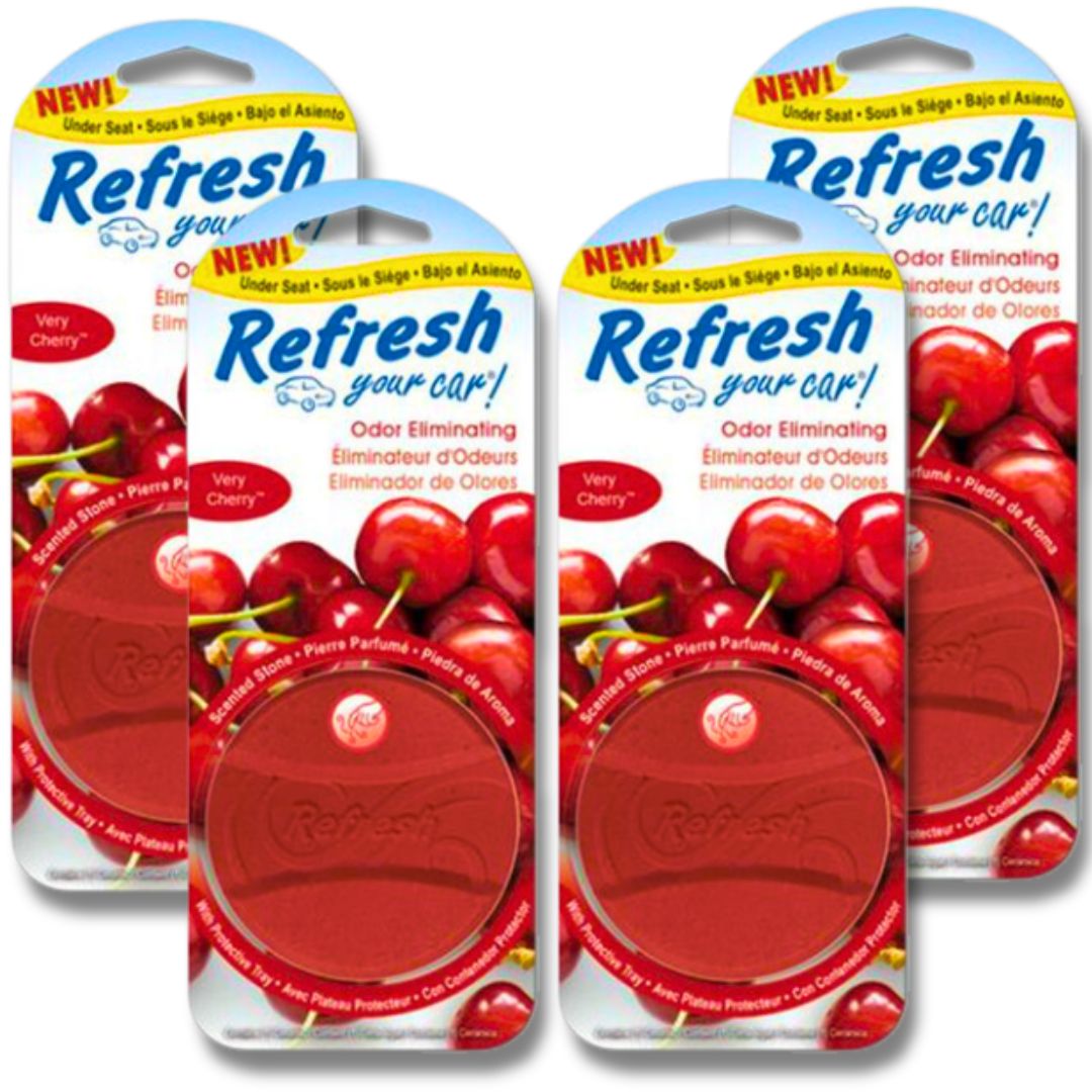 (4 PACK) Refresh Scented Ceramic Stone Under the Seat Car Air Freshener, Very Cherry - South East Clearance Centre