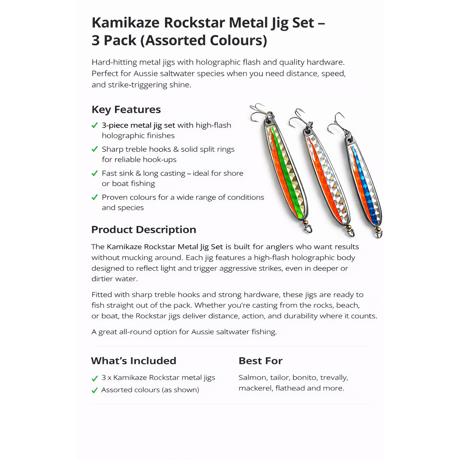 Kamikaze Aussie Rockstar 40gram Metal Lures - 3Pk - South East Clearance Centre