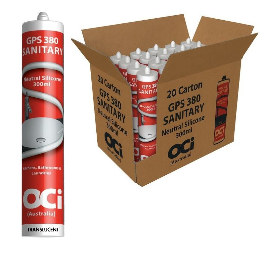 (Box of 20) – OCI Translucent Kitchen & Bathroom Anti-Fungal Sanitary Silicone, Neutral Cure, 300ml Cartridges (TRANSLUCENT) - South East Clearance Centre