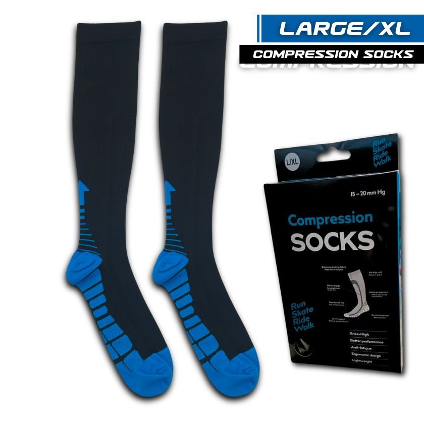 Compression Socks, Pair, Knee High 15-20mm (Large/XL) - South East Clearance Centre