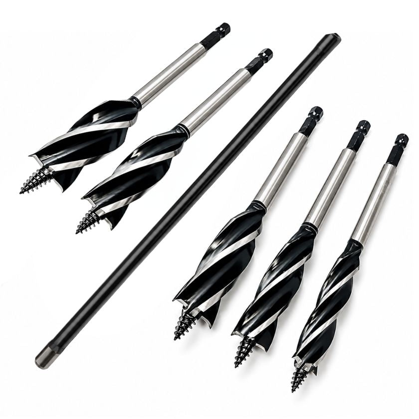 5 Piece Auger Drill Bit Set for Wood 16mm 18mm 20mm 22mm 25mm + 250mm Extension Bar – Hex Shank