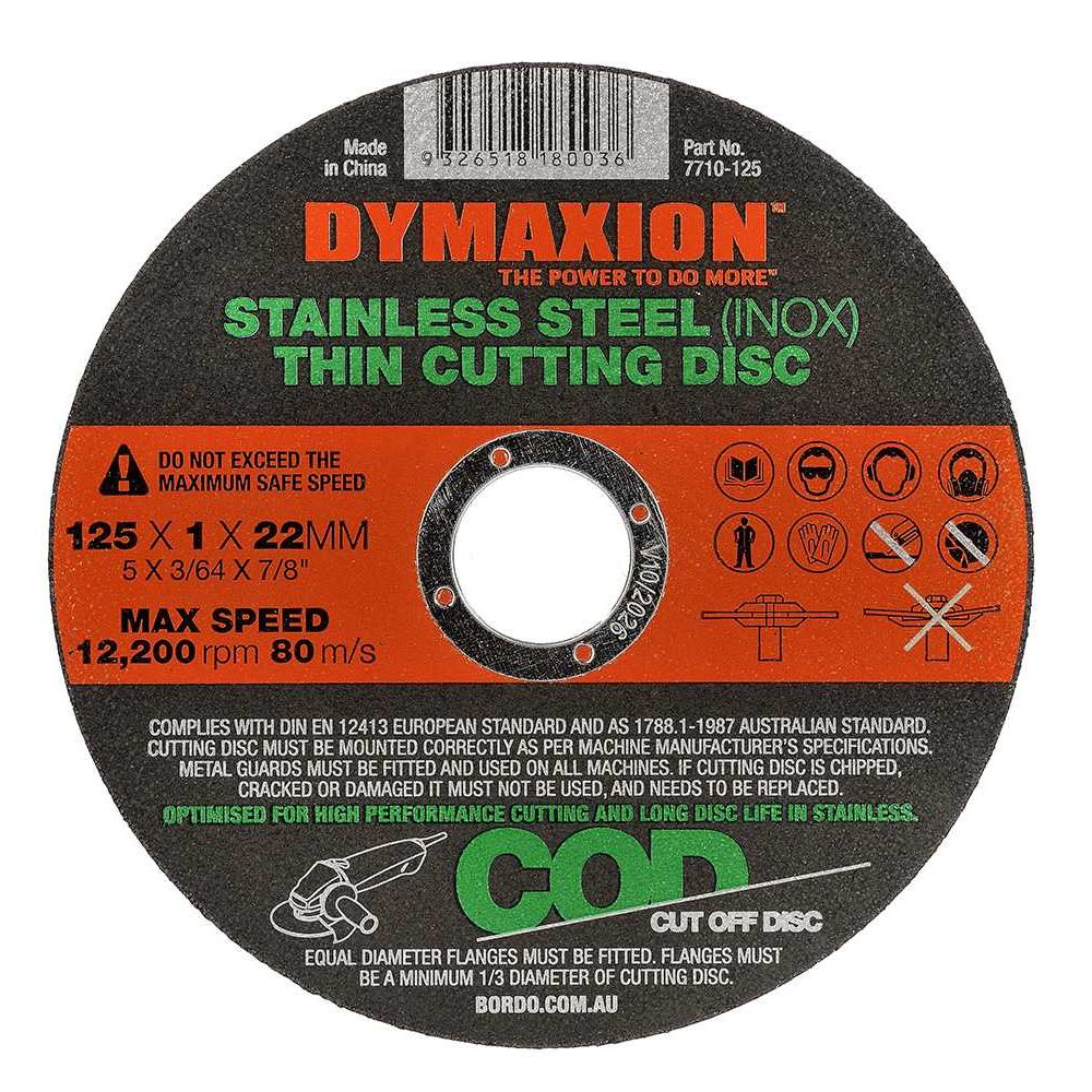 Dymaxion Cutting Disc Stainless 125mm x 1mm x 22mm Bore | 7710-125-100TUB (100 Pack of Discs)