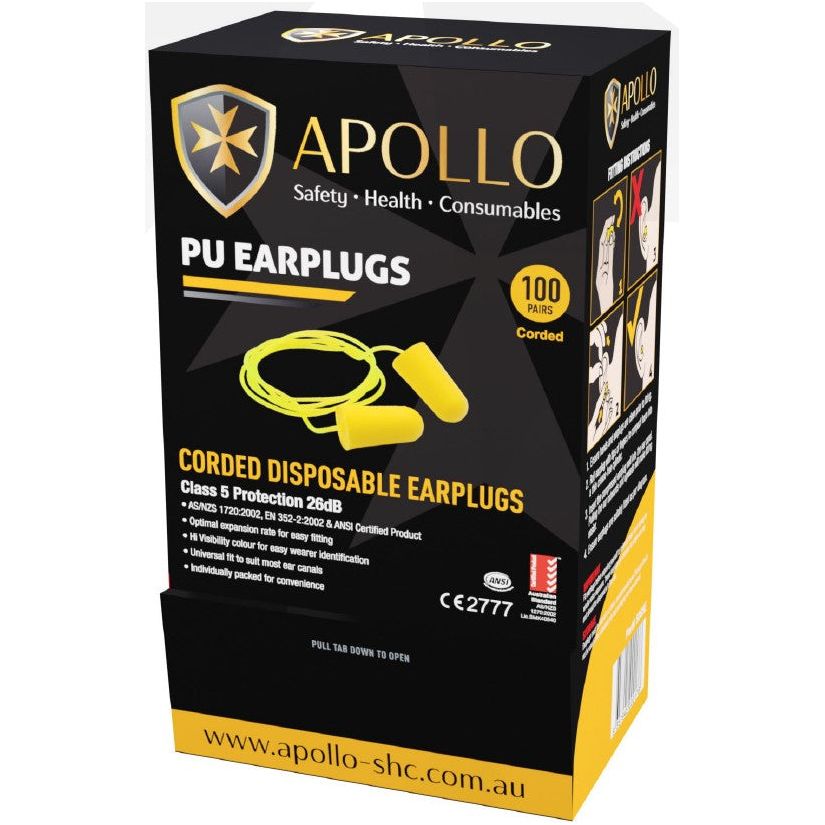 Apollo PU EARPLUGS CORDED 100 PAIRS