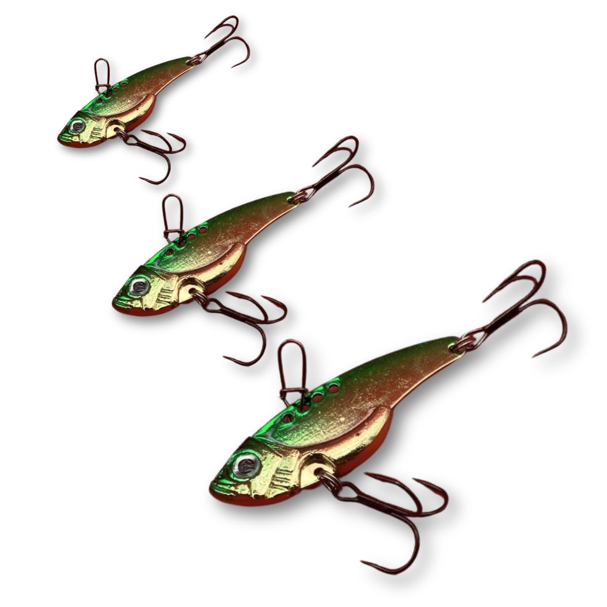 KAMIKAZE Metal Blades - Vibrating Lures 3 Pack (Aussie Green-Gold) - South East Clearance Centre