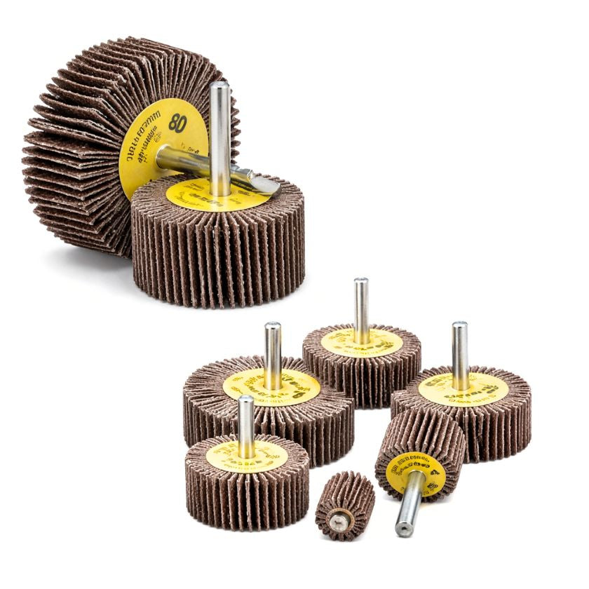 Flap Disc Set 1/4" Shank P80 grit – 8 Piece Abrasive Sanding Wheel Kit (Multi Size) - South East Clearance Centre