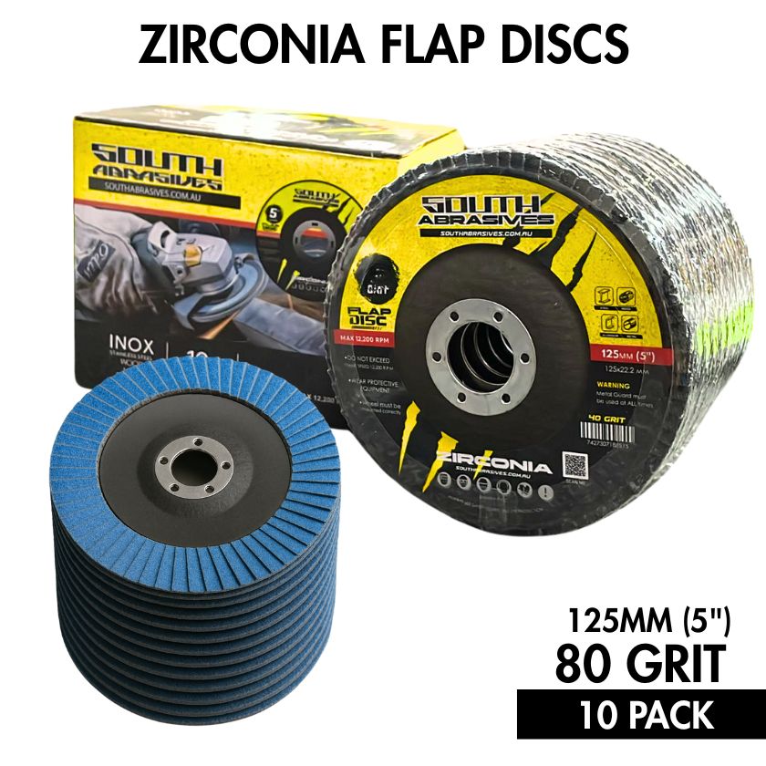 10 Pack | 125mm (5”) Flap Discs | 80 GRIT Zirconia - South East Clearance Centre