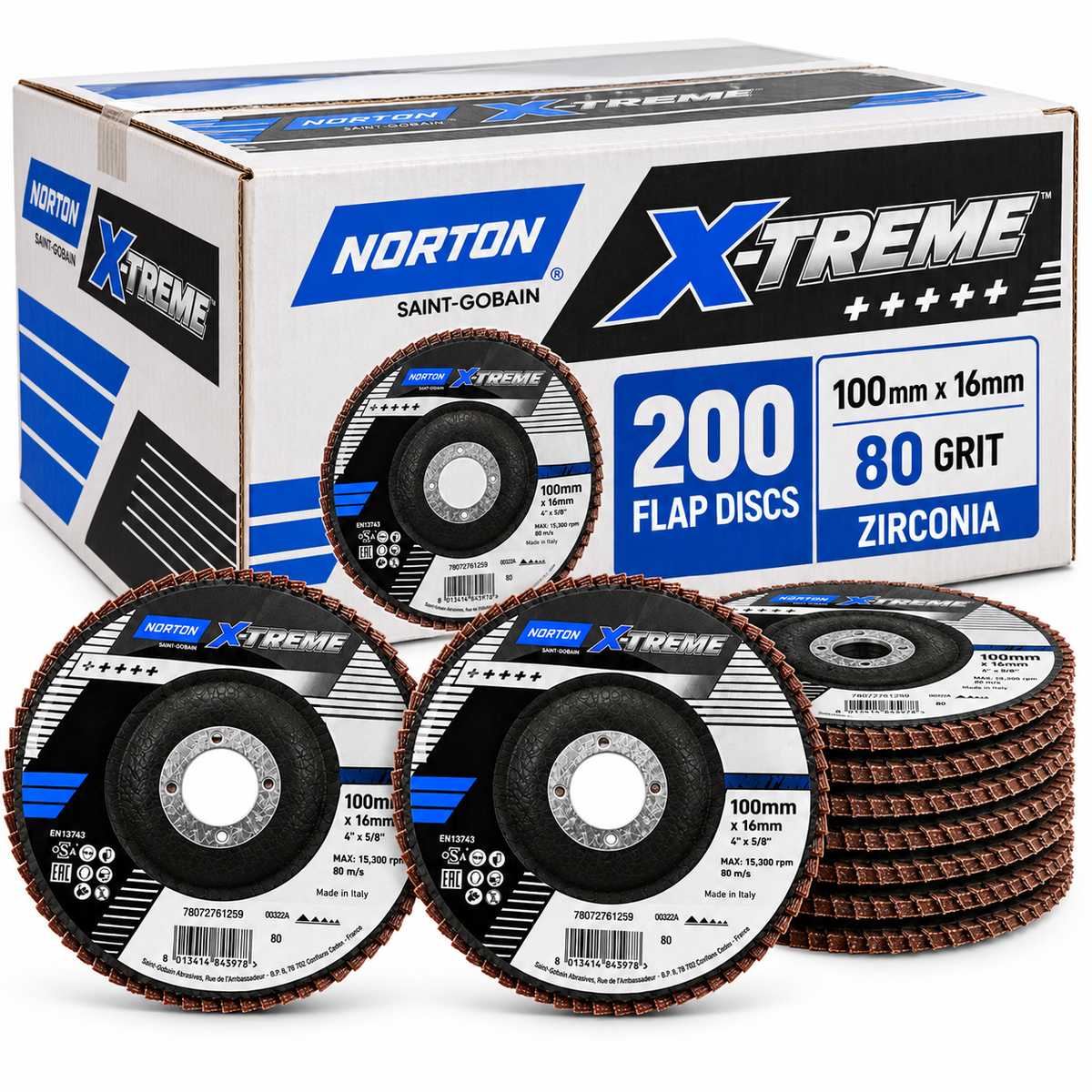 (200 pack 120grit) - Norton X-Treme Zirconia Flap Disc 100mm x 16mm 120 Grit - South East Clearance Centre