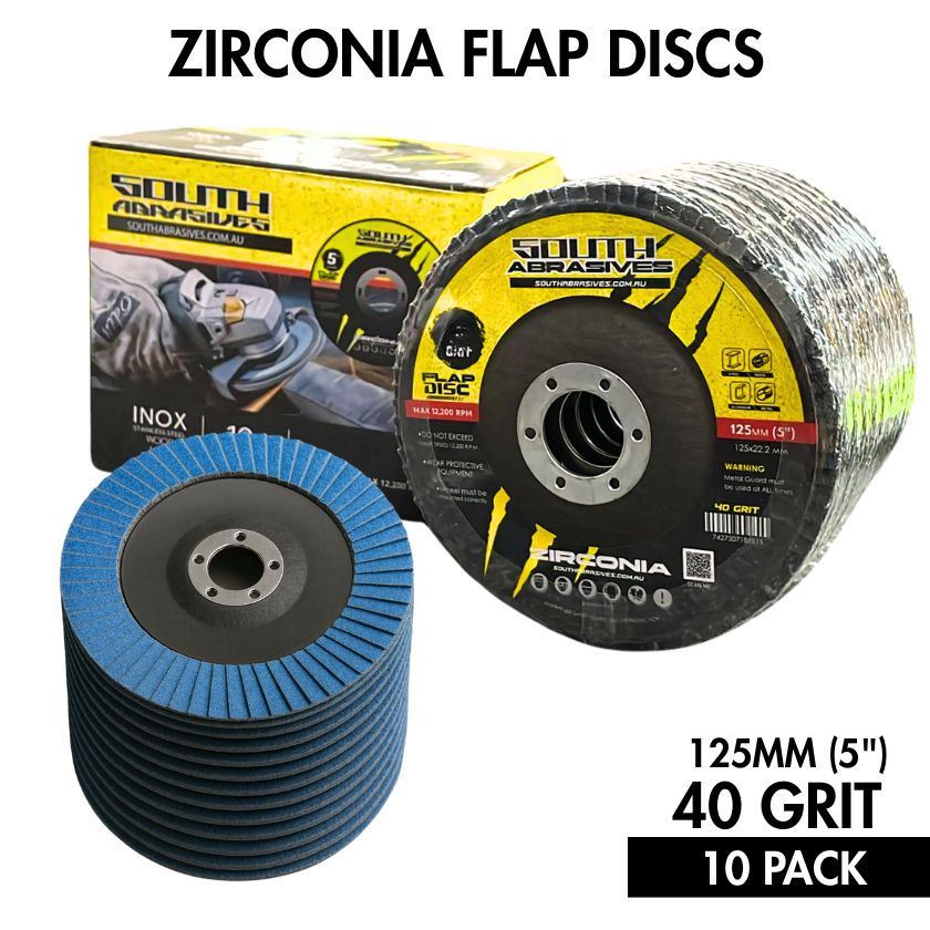 10 Pack | 125mm (5”) Flap Discs | 40 GRIT Zirconia - South East Clearance Centre