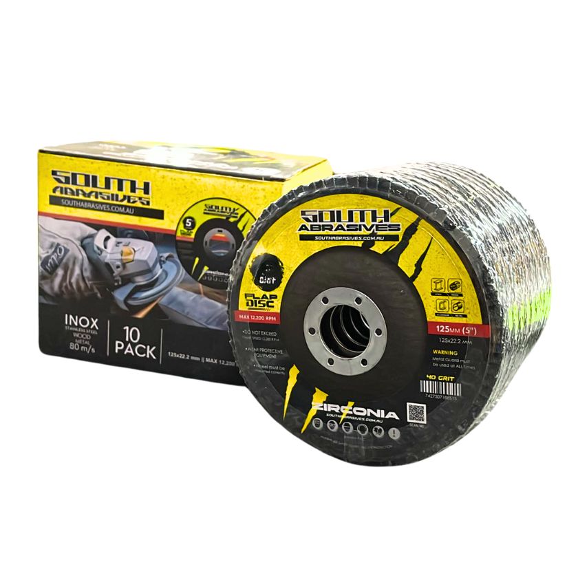 10 Pack | 125mm (5”) Flap Discs | 60 GRIT Zirconia - South East Clearance Centre
