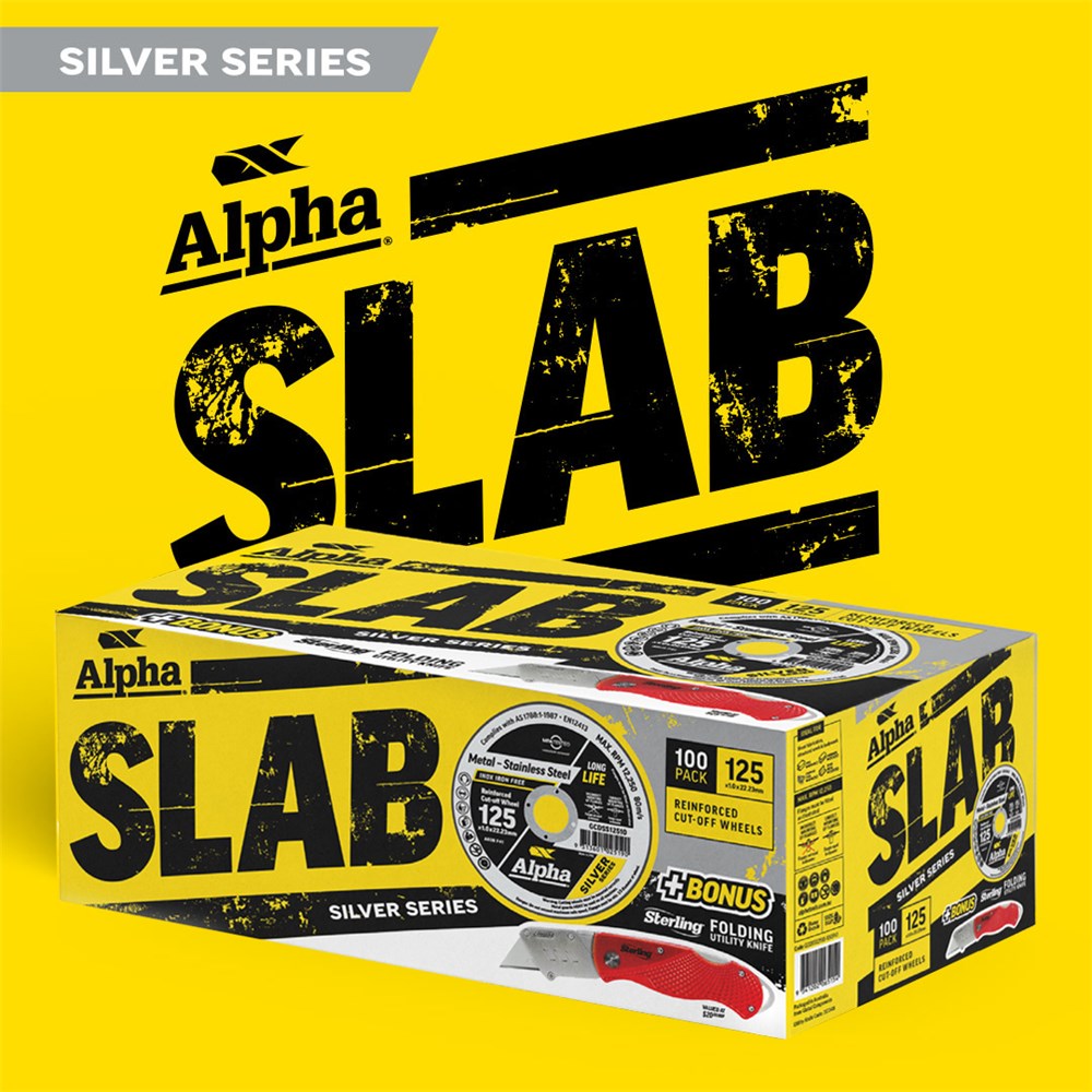 Alpha GCDSS12510-100FK1 Slab Cutting Disc 125mm x 1.0mm Silver Series, 100 Pack of Grinder Discs + Bonus Folding Knife