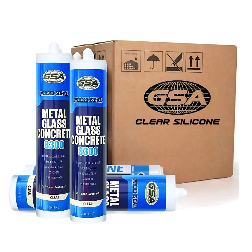 GSA S300 Trade Silicone Neutral Cure S300 Metal Glass Concrete, Roof & Gutter | CLEAR (Box of 24) - South East Clearance Centre