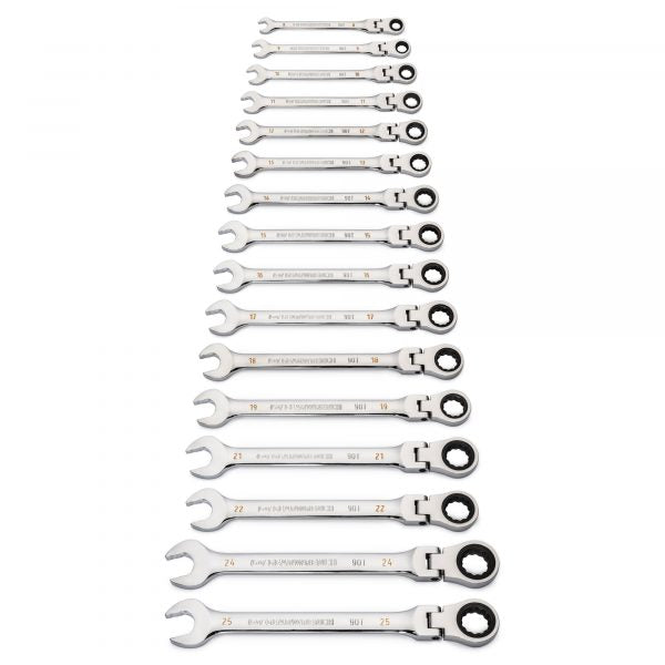 GEARWRENCH 86728STH 16pce 90-Tooth 12 Point Flex Head Ratcheting Combination Metric Wrench Set with allen key - South East Clearance Centre
