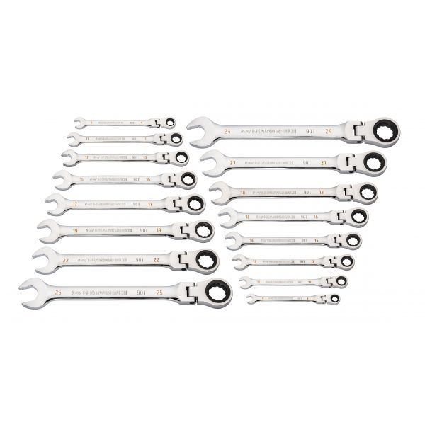 GEARWRENCH 86728STH 16pce 90-Tooth 12 Point Flex Head Ratcheting Combination Metric Wrench Set with allen key - South East Clearance Centre