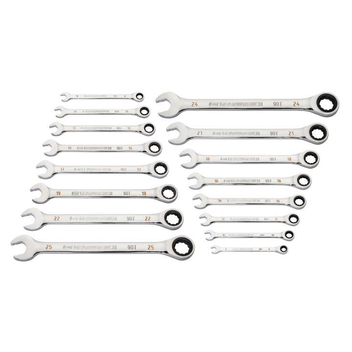 GEARWRENCH 86928 16pce 90-Tooth 12 Point Metric Combination Ratcheting Wrench Set - South East Clearance Centre