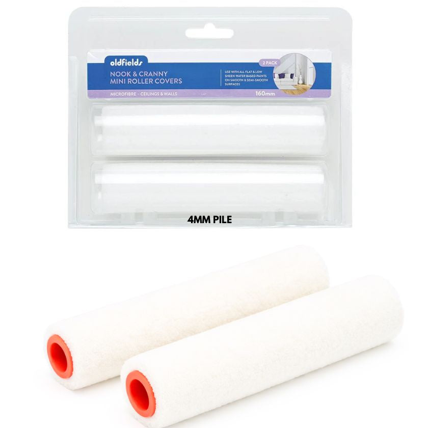 Oldfields Nook & Cranny Mini Roller Covers – Microfibre, 4mm Pile, 160mm (2 Pack) - South East Clearance Centre