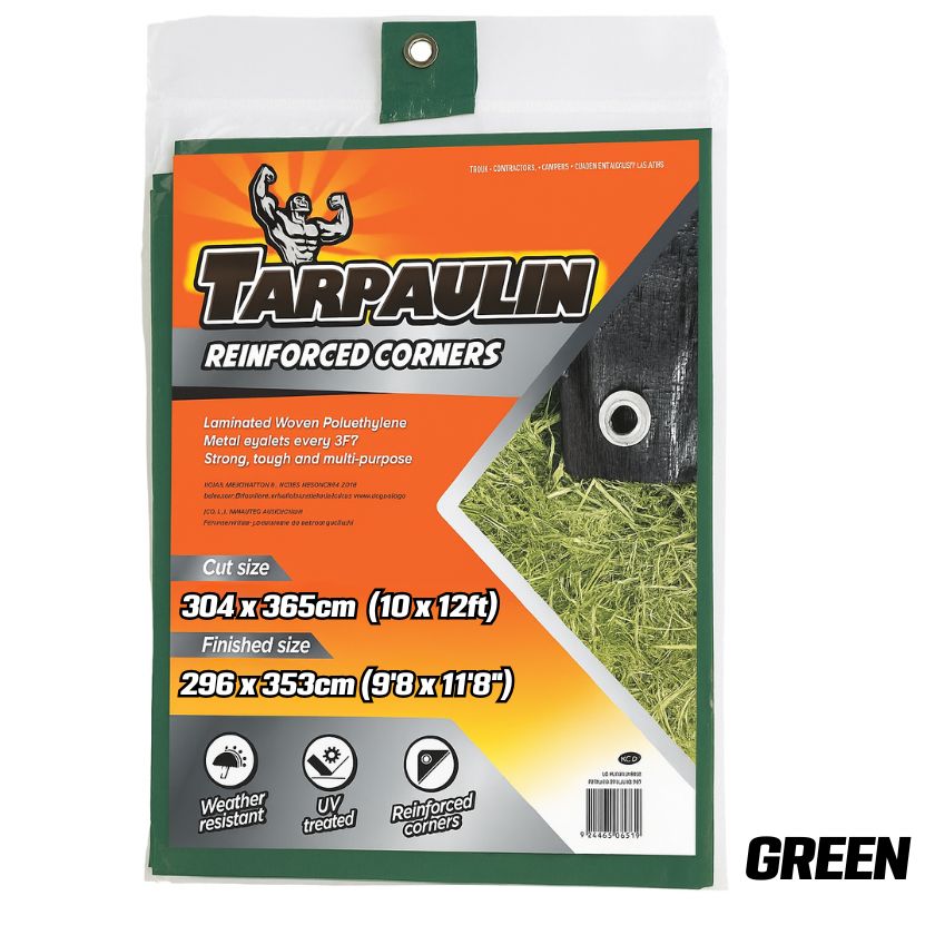 Heavy-Duty Tarpaulin – Reinforced Corners – Weather Resistant, UV Treated – 304x365cm (10×12FT) (Finished Size 296x353cm) - South East Clearance Centre