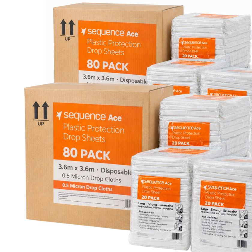 (20 Pack) Plastic Protection Drop Sheet 3.6m x 3.6m – 0.5 Micron Disposable Painting Drop Cloth - South East Clearance Centre