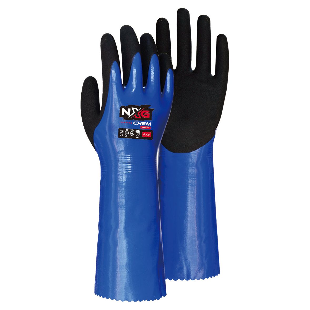 (12 Pairs) 8190-09 NXG CHEM Blue Nitrile, Nylon Abrasion Resistant, Chemical Resistant, Extra Grip Work Gloves, Nitrile Coating - South East Clearance Centre