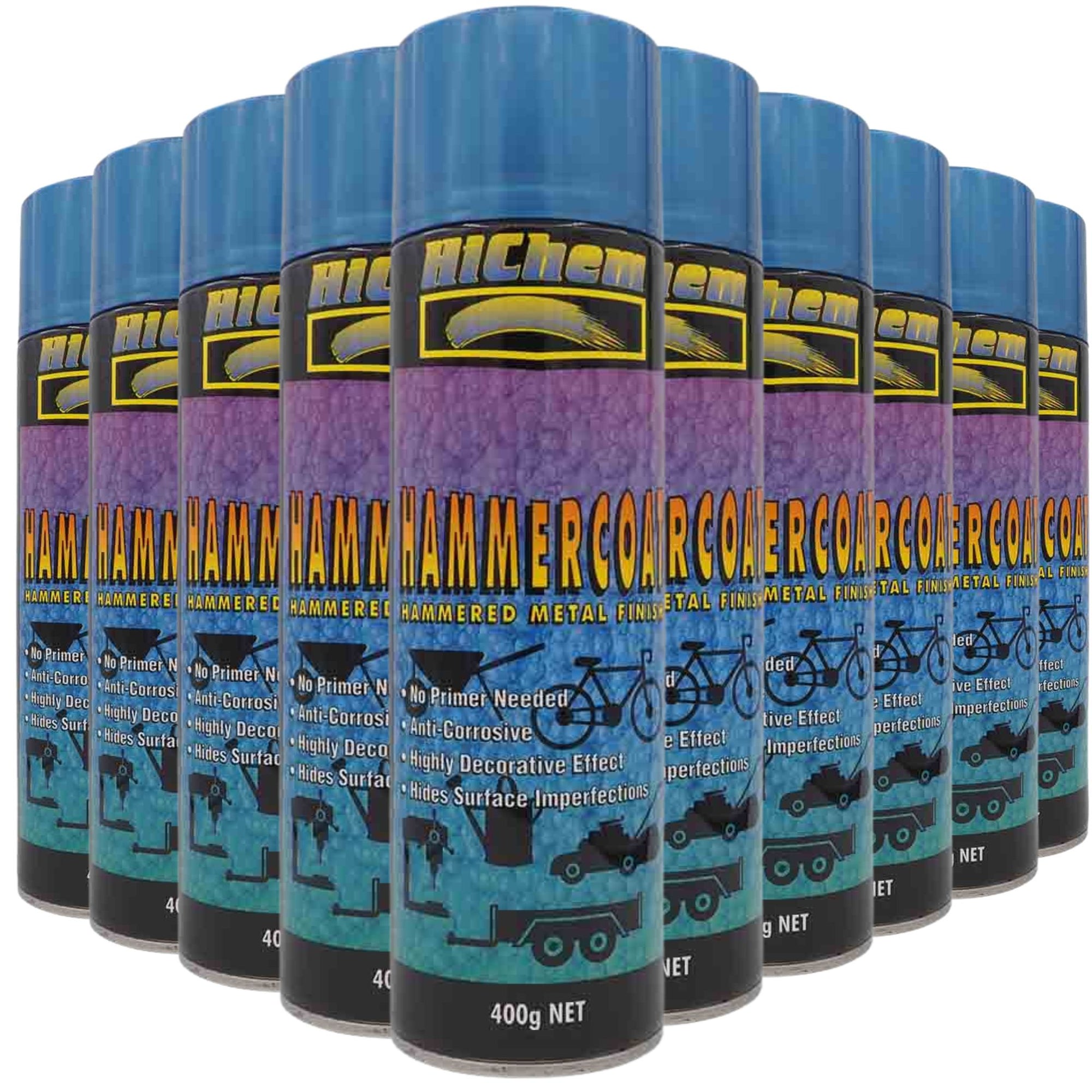 Hichem Hammercoat Hammered Blue Spray Paint 400g Decorative Effect Tough 12 Pack - South East Clearance Centre