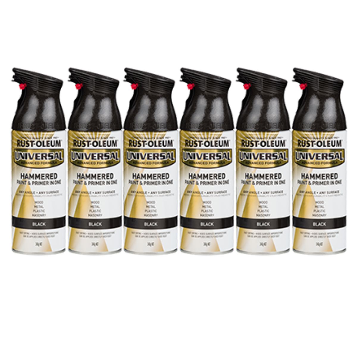 6 cans | Rustoleum 250373 UNIVERSAL® Hammered Spray Paint | HAMMERED BLACK - South East Clearance Centre
