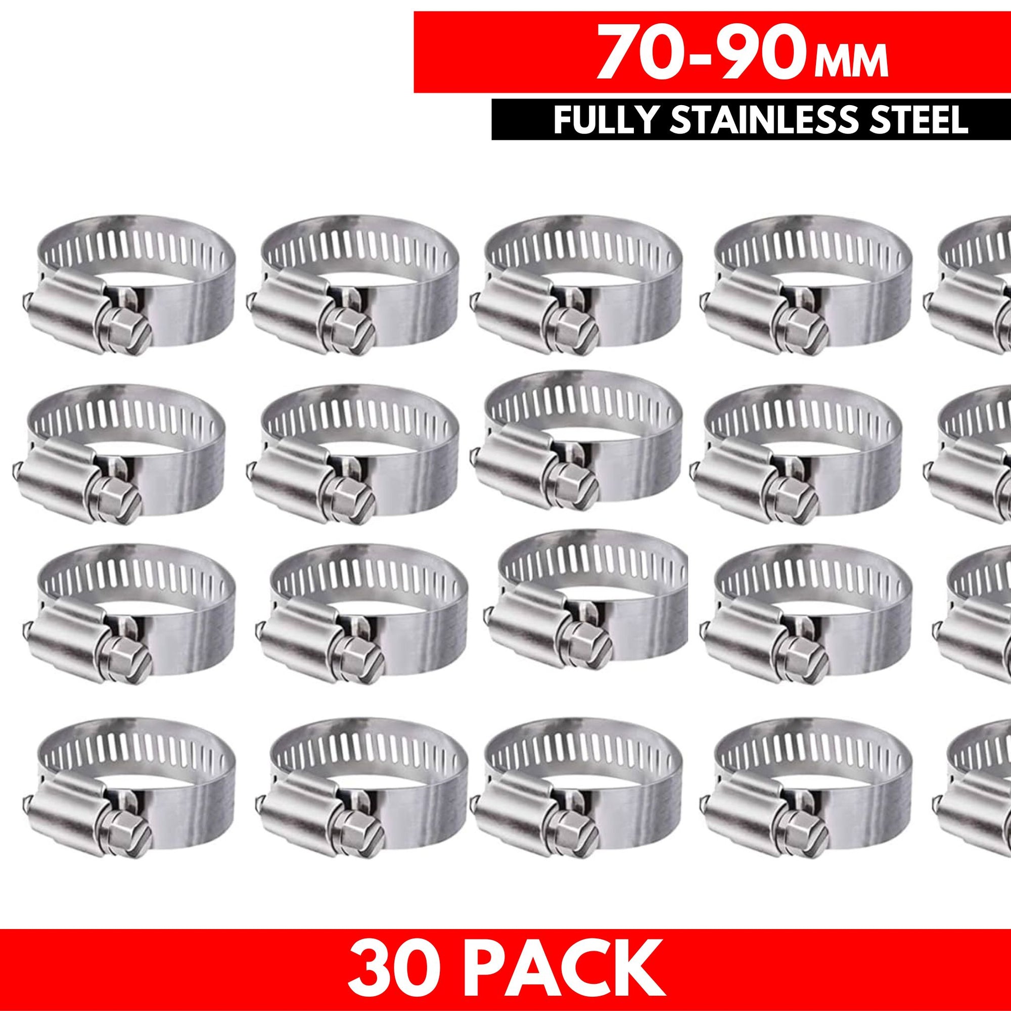 6-12mm German 304 Fully Stainless Steel Hose Clamps (30 Pieces) - South East Clearance Centre