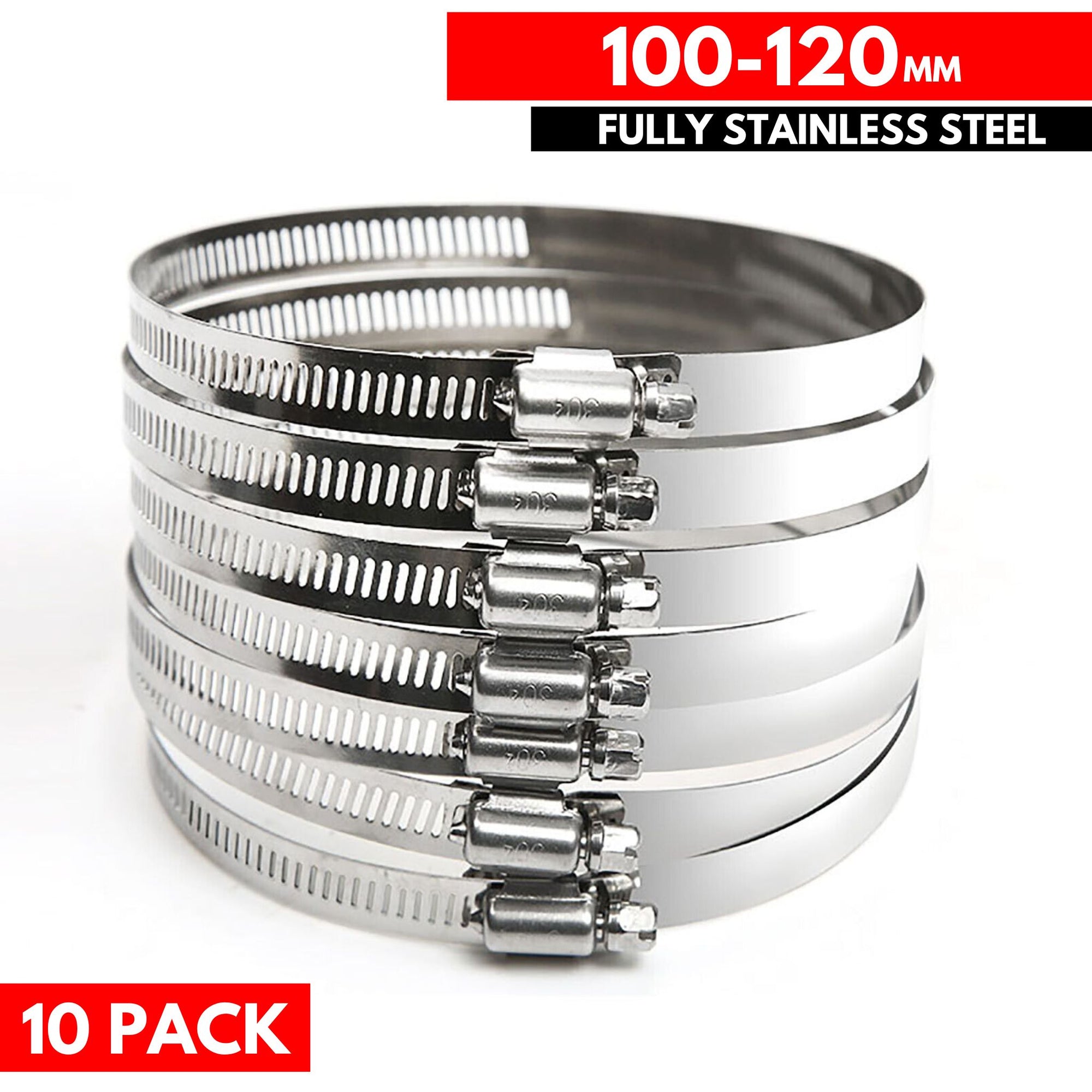 100-120MM - GERMAN TYPE 304 HOSE CLAMP - FULLY STAINLESS STEEL (10 PIECES) - South East Clearance Centre