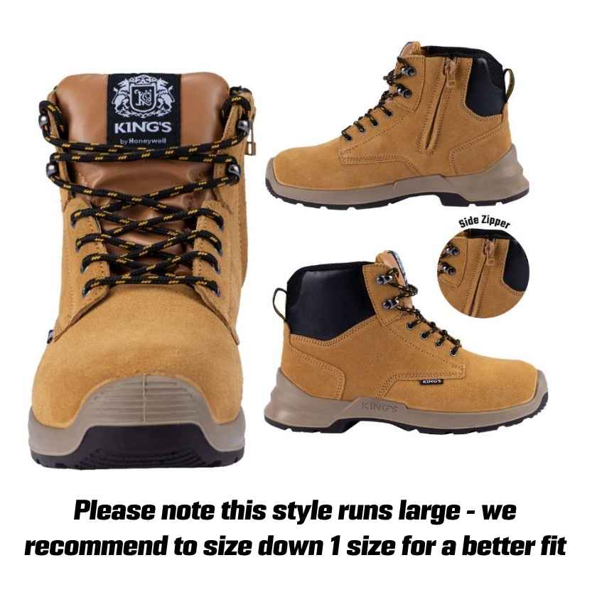 King's Wheat Lace-Up Zip Sided Ankle Safety Boots