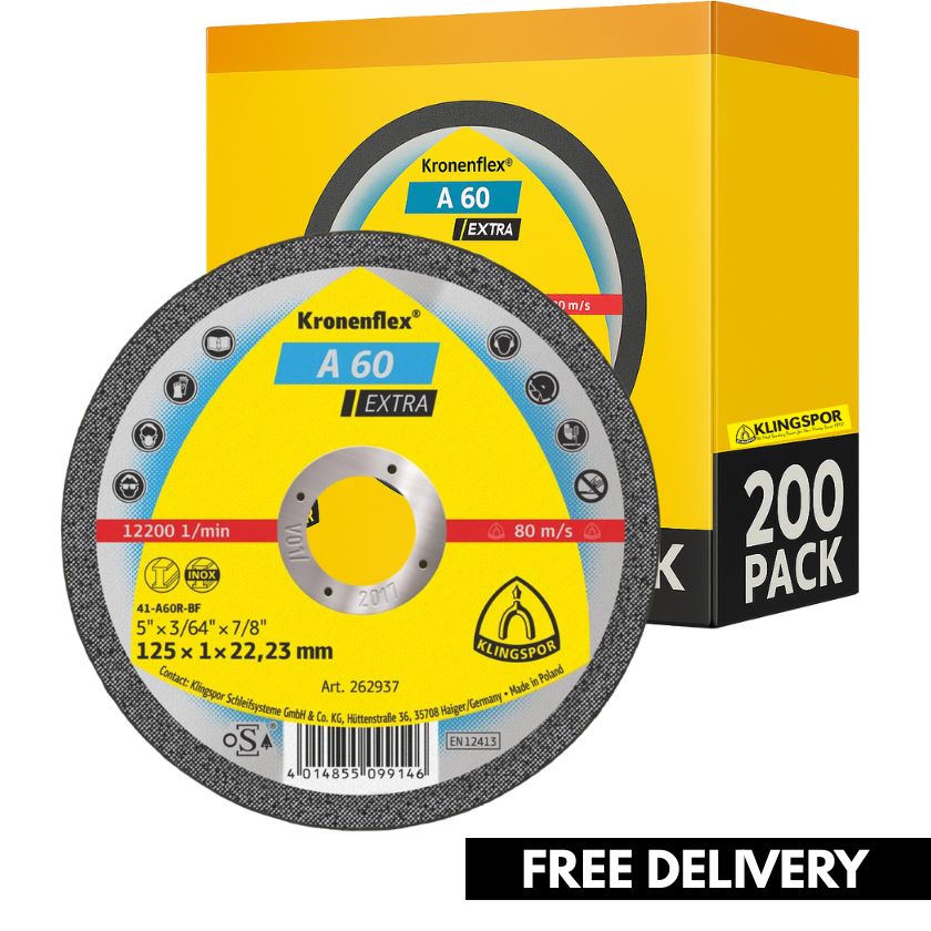 (200 PACK) Klingspor Kronenflex A 60 Extra 125mm cutting disc - South East Clearance Centre