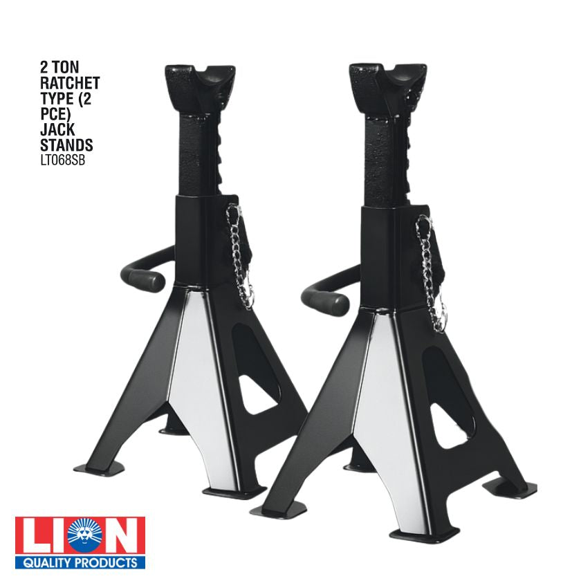 (Pair) Lion Heavy Duty Ratchet Type Axle Jack Stands Auto Vehicle Car SUV 4WD - 2 Ton - South East Clearance Centre