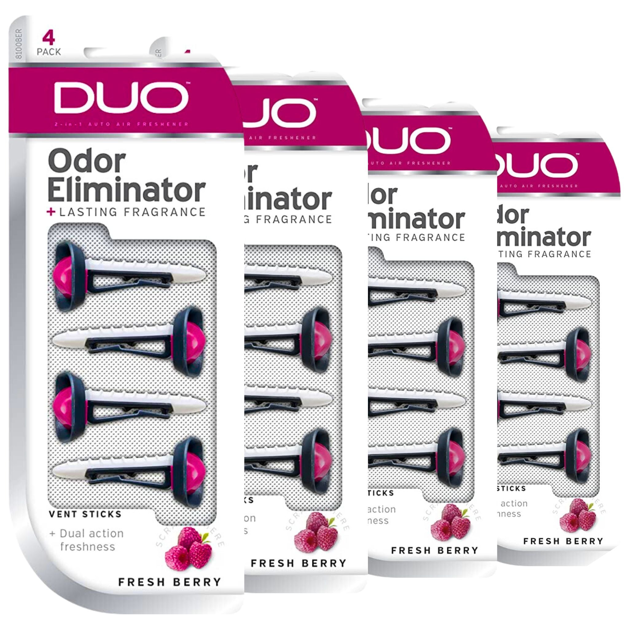 DUO Air Freshener and Odor Eliminator Vent Sticks - FRESH BERRY 4 Packs (16 Sticks) - South East Clearance Centre
