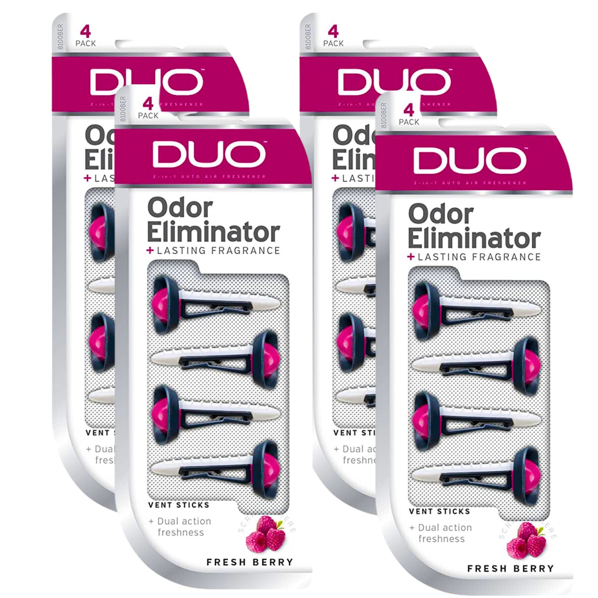 DUO Air Freshener and Odor Eliminator Vent Sticks - FRESH BERRY 4 Packs (16 Sticks) - South East Clearance Centre