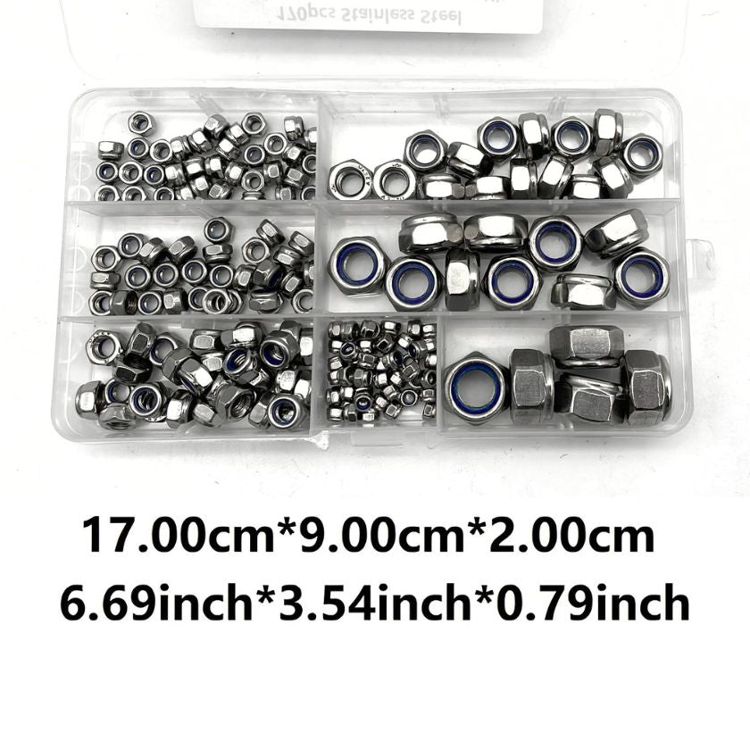 170 piece Hexagon Lock Nuts Nylon Insert Stainless Steel Stop Nut Assortment Kit - metric - South East Clearance Centre
