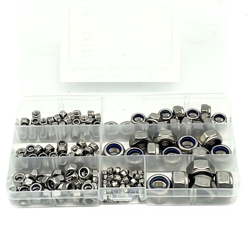 170 piece Hexagon Lock Nuts Nylon Insert Stainless Steel Stop Nut Assortment Kit - metric - South East Clearance Centre