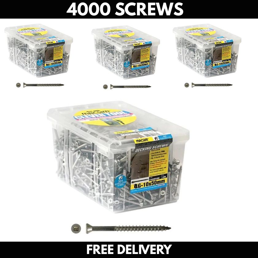Macsim 8G X 50mm Decking Screws TRIM T17 SS304 (4000 Pack) - South East Clearance Centre