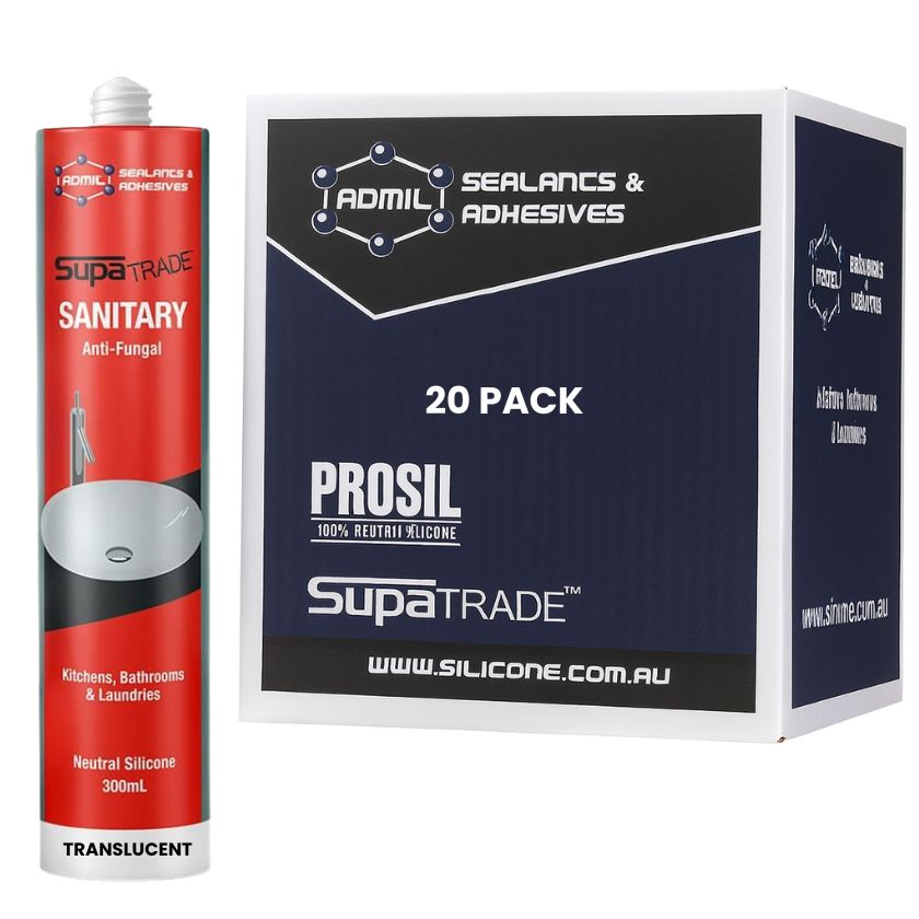 Admil SupaTrade Sanitary Kitchen Bathroom and Laundry Silicone - Transculent Clear 300mL (20 Pack) - South East Clearance Centre