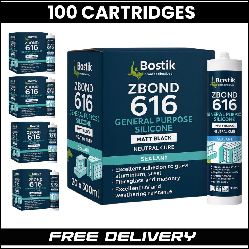 BOSTIK General Purpose Silicone, Neutral Cure (Box of 100) | Matt Black