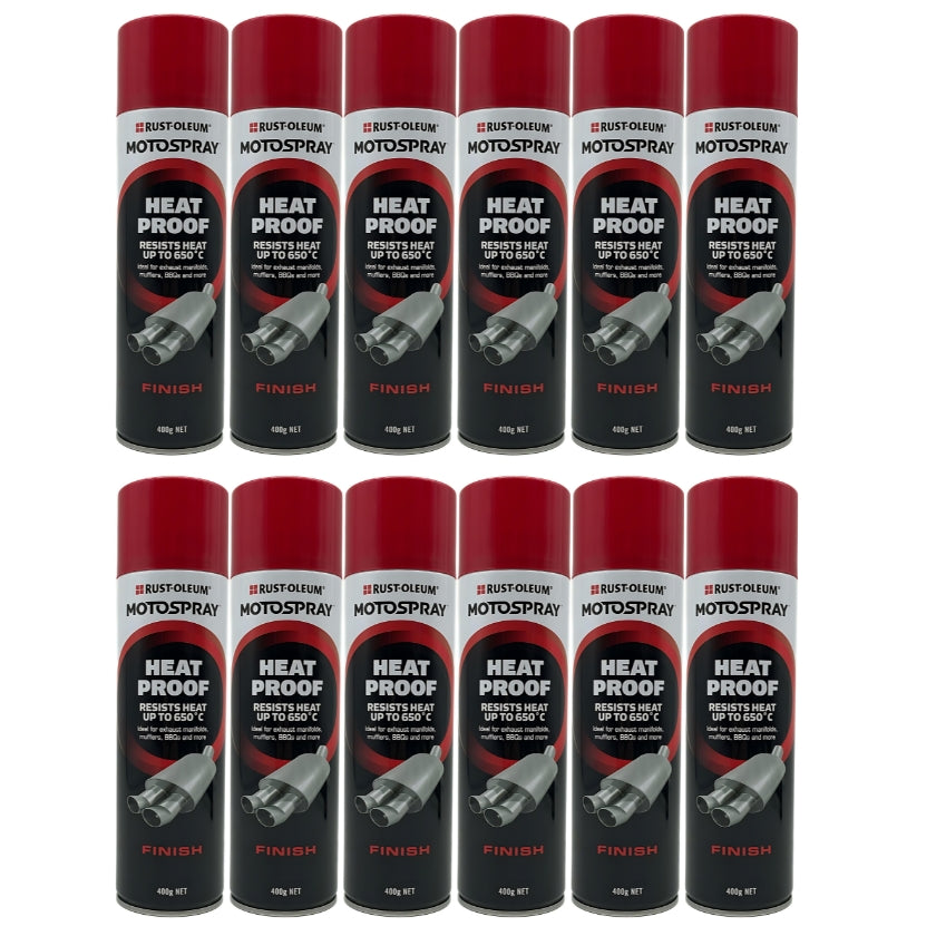 Rust-Oleum HP3007 Motospray Heat Proof Spray Paint upto 650° - Matt Red (12 Cans) - South East Clearance Centre
