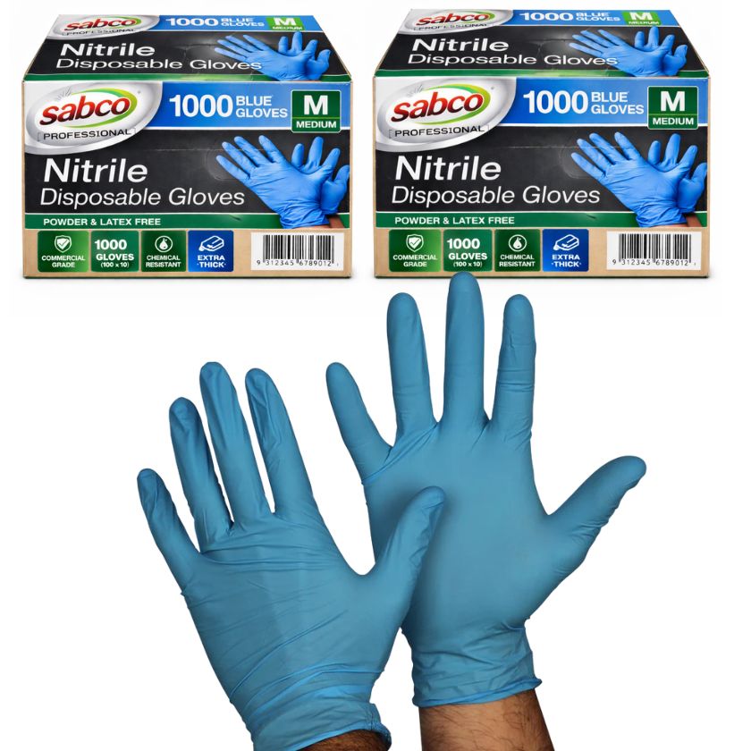 SABCO SABC-8005 BLUE NITRILE DISP GLOVES MEDIUM - BOX of 1000 GLOVES - South East Clearance Centre