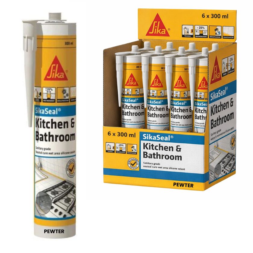 Sika Sika Seal 692148 Kitchen & Bathroom Silicone Pewter 300ml (6 Pack) - South East Clearance Centre