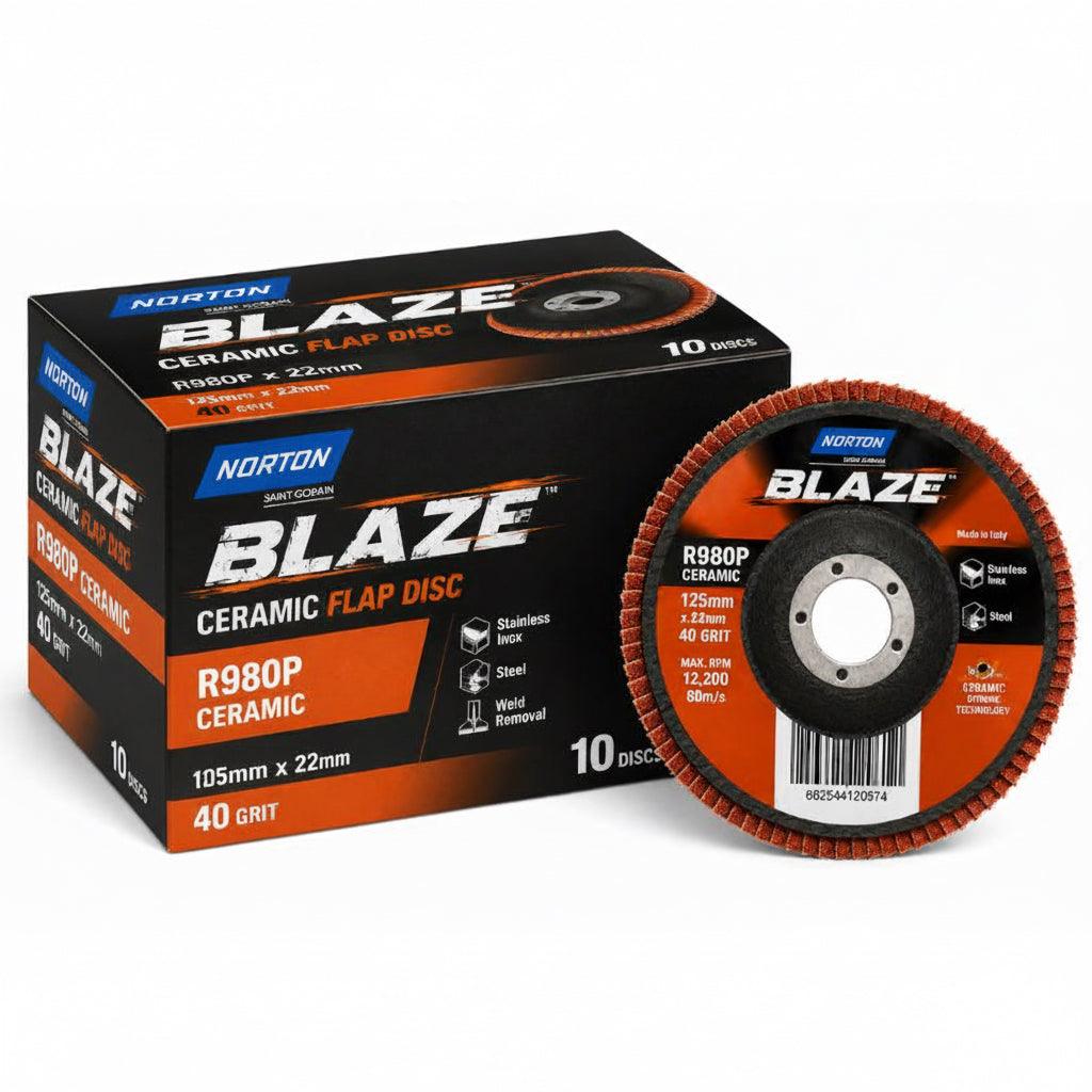 Norton Blaze Ceramic Flap Disc 105mm 40 Grit – Pack of 10