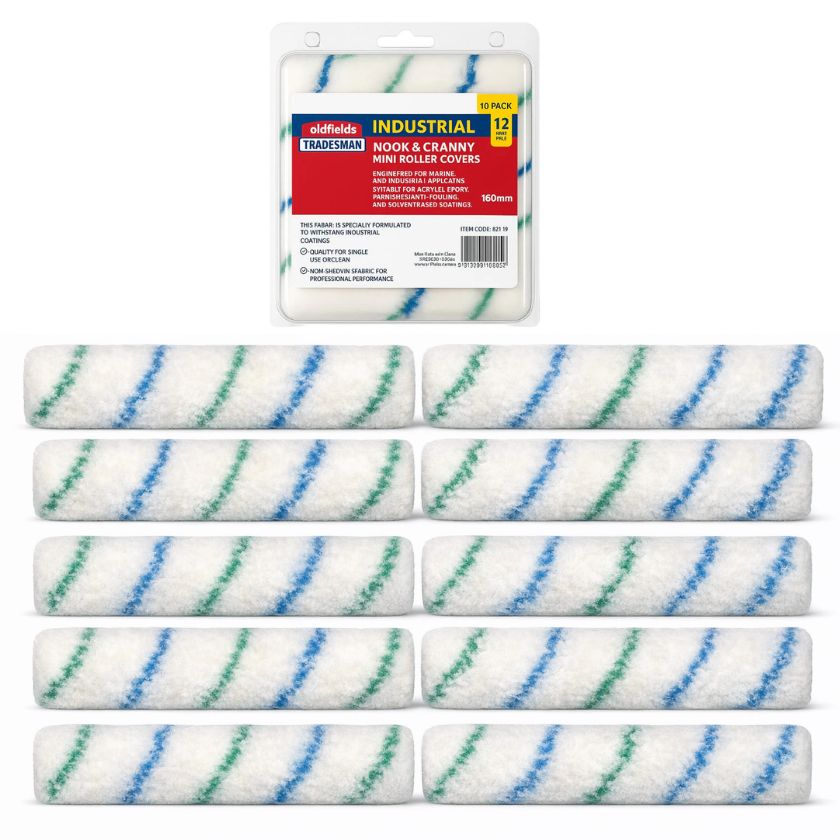 (10 Pack) Oldfields Nook & Cranny All Purpose Mini Paint Roller Cover Set - 12mm Pile - South East Clearance Centre