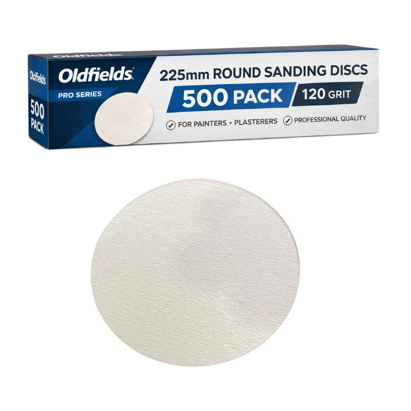 (500 Pack) Oldfields Pro Series 225mm Round Sanding Discs – 500 Pack (120 grit) - South East Clearance Centre